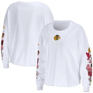 NHL NWT Chicago Blackhawks WEAR Erin Andrews White Crop Long Sleeve T-Shirt XL